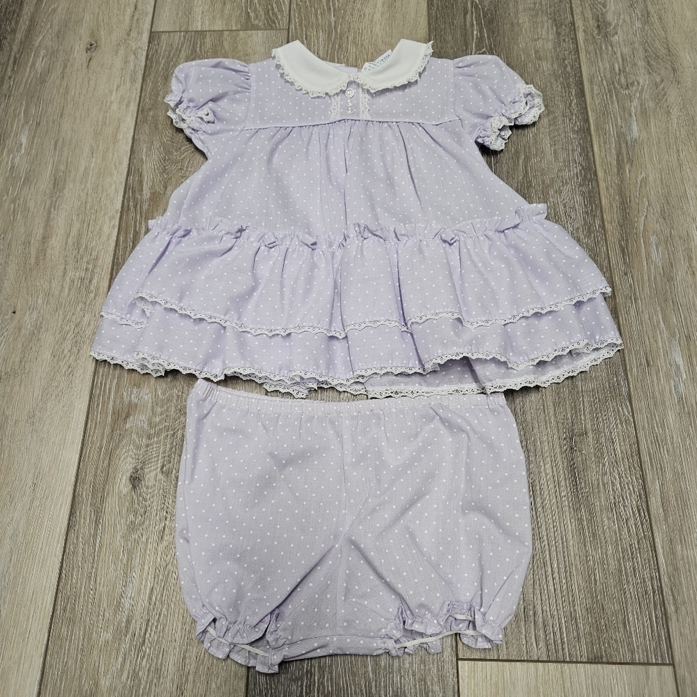 Alexis Baby Girl Dress Infant Baby 12M Lilac Purple Lace Ruffle Tiered Ribbon